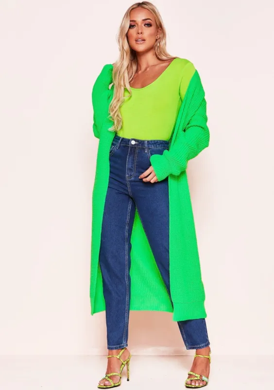 Addie Neon Green Longline Knit Cardigan sold by Missy Empire