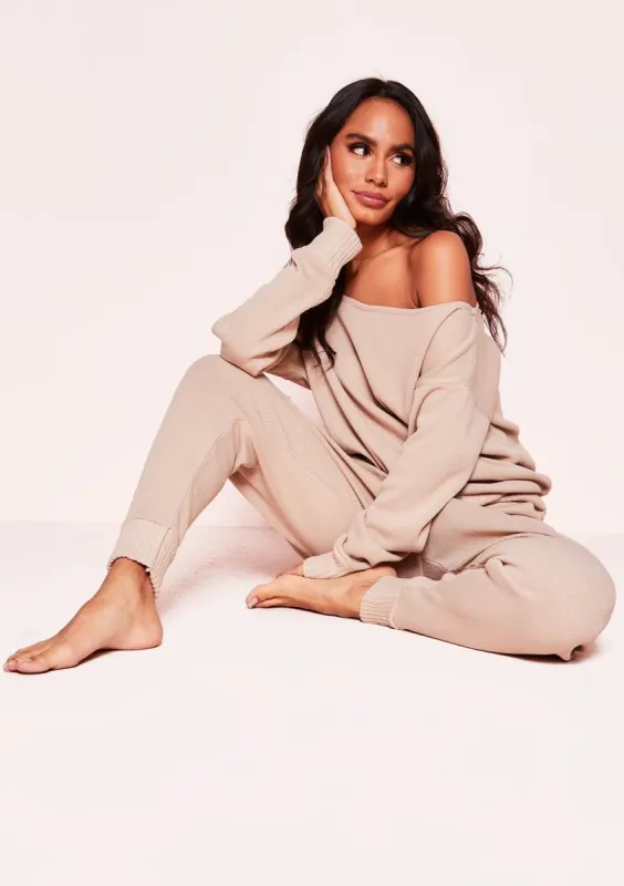 Jacky Beige Jumper Loungewear Set sold by Missy Empire