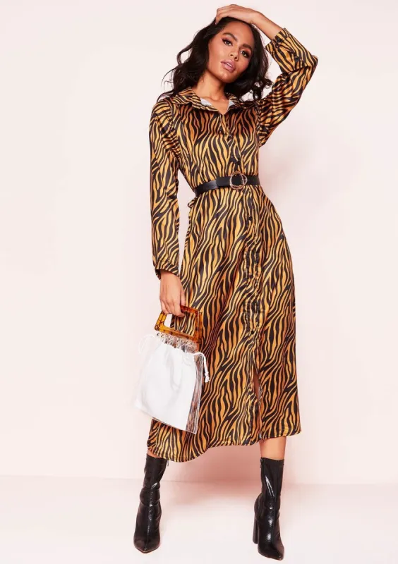 Tessa Rust Zebra Print Shirt Dress sold by Missy Empire