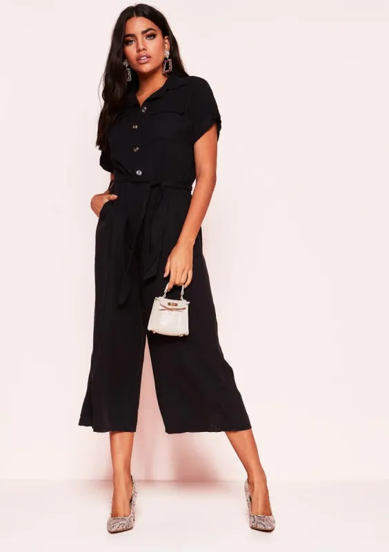 Abigail Black Button Belted Culotte Jumpsuit sold by Missy Empire