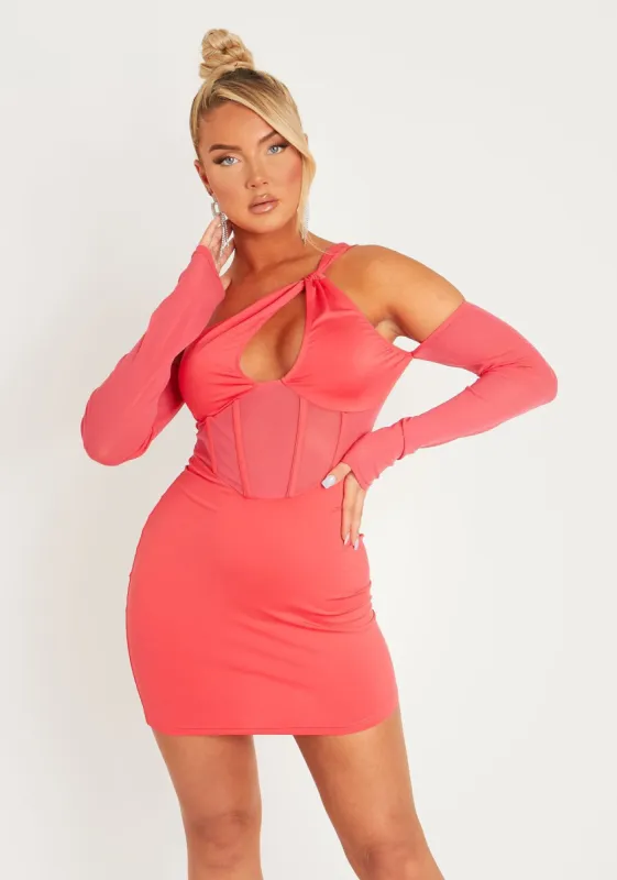 Lyra Hot Pink One Shoulder Corset Mini Dress sold by Missy Empire
