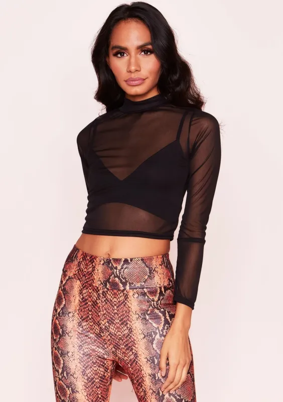 Sheena Black Mesh Long Sleeve Top sold by Missy Empire