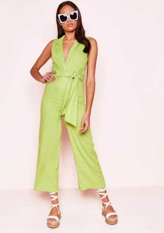 Thea Green Wrap Detail Jumpsuit sold by Missy Empire