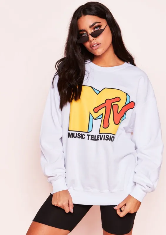 Charmaine White TV Graphic Sweatshirt sold by Missy Empire