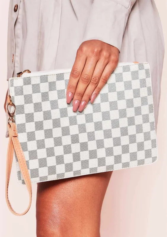 Nancy Cream Check Clutch Bag sold by Missy Empire