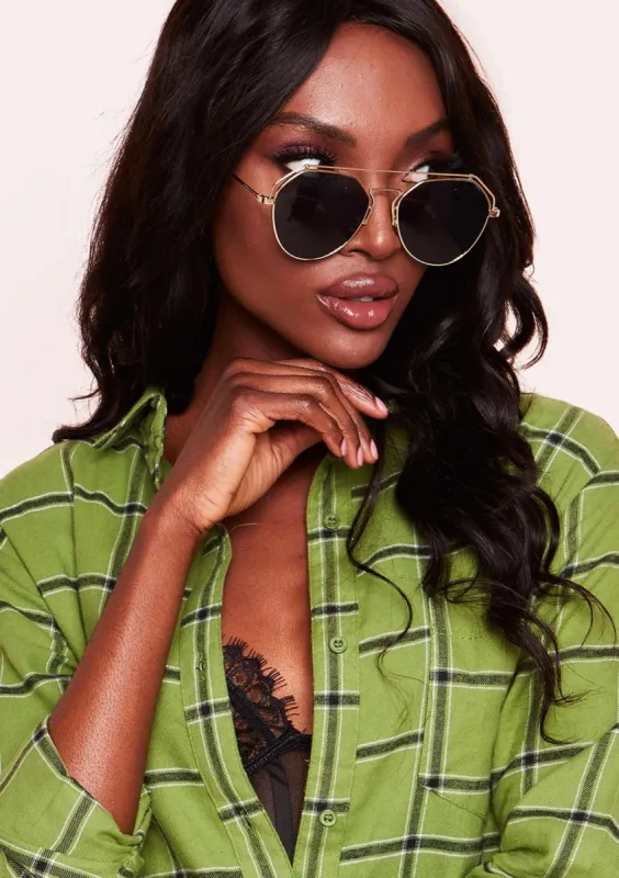 Tegan Black Gold Frame Aviator Sunglasses sold by Missy Empire