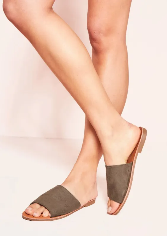 Ayla Khaki Mule Sandals sold by Missy Empire