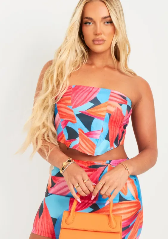 Rivka Blue Leaf Print Bengaline Corset Top made by Missy Empire