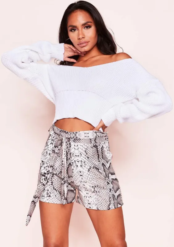 Gina Snake Print Belted Shorts sold by Missy Empire