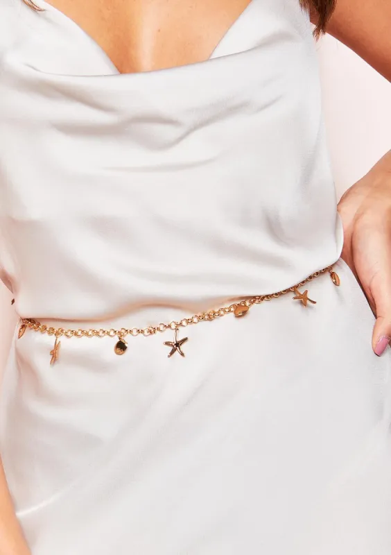 Haley Gold Shell Pendant Chain Belt sold by Missy Empire