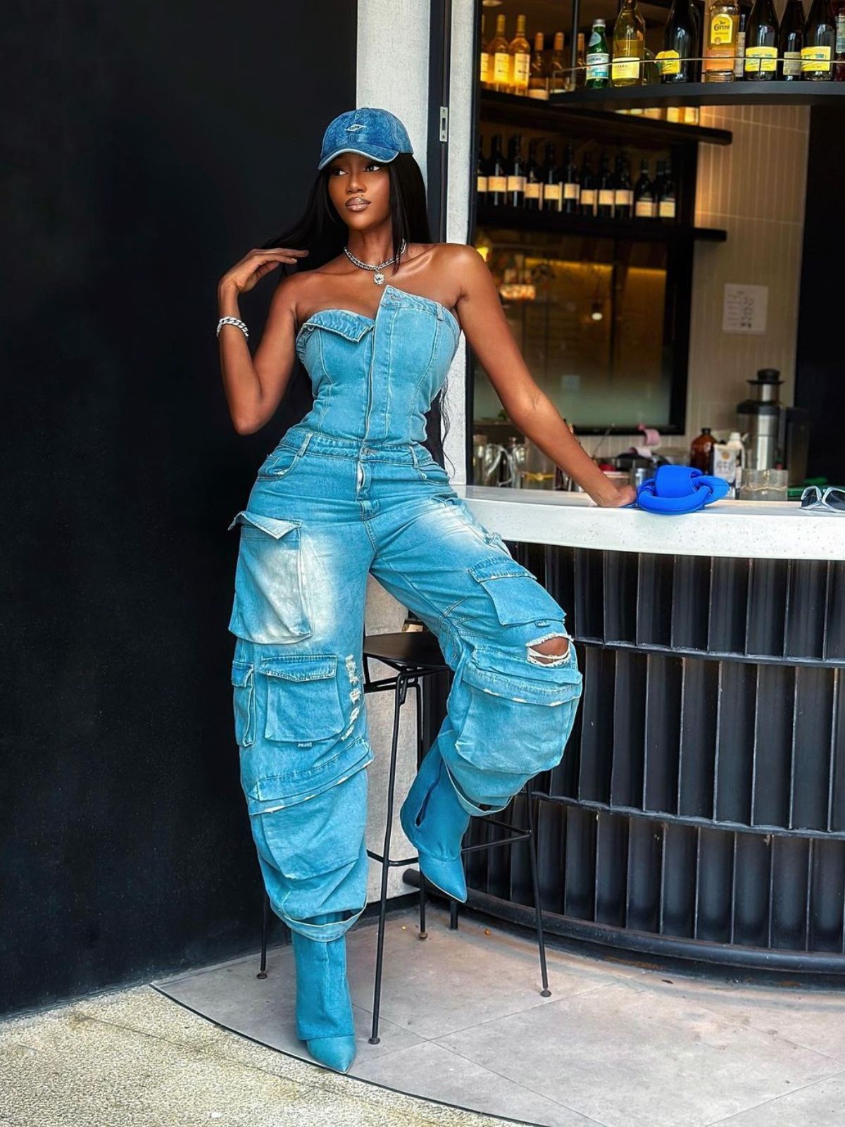 Eden Strapless Pockect Denim Jumpsuit In Blue sold by Mew Mews product image thumbnail 3