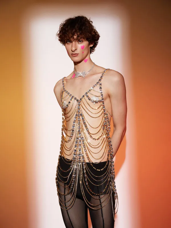 Maso Spaghetti Layered Crystal Mini Dress sold by Mew Mews