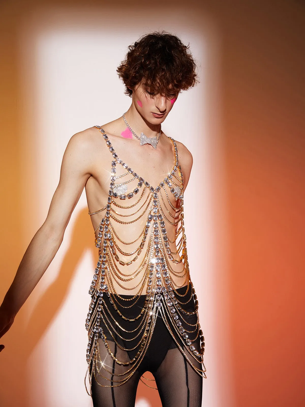 Maso Spaghetti Layered Crystal Mini Dress sold by Mew Mews product image thumbnail 5