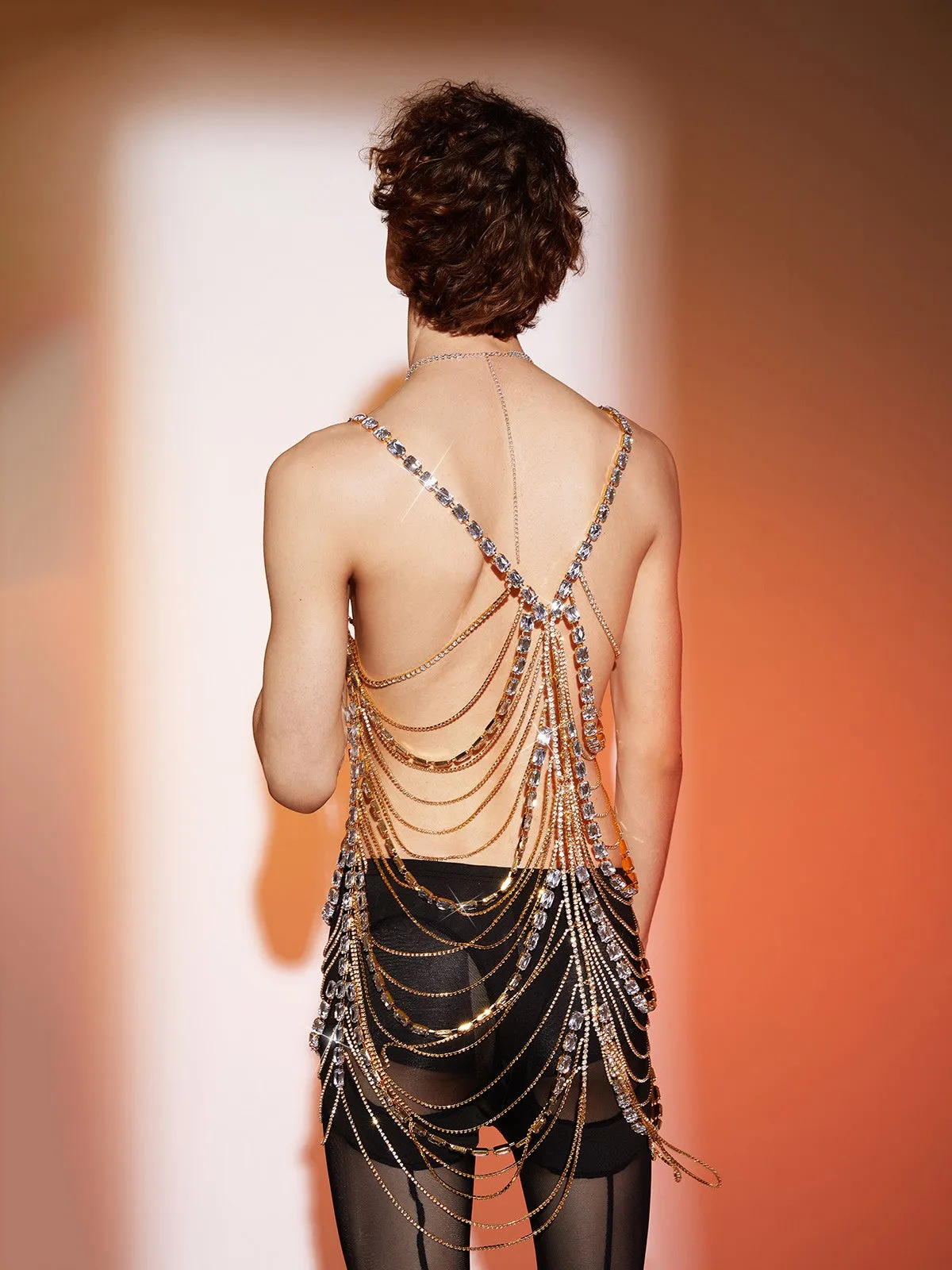 Maso Spaghetti Layered Crystal Mini Dress sold by Mew Mews product image thumbnail 2