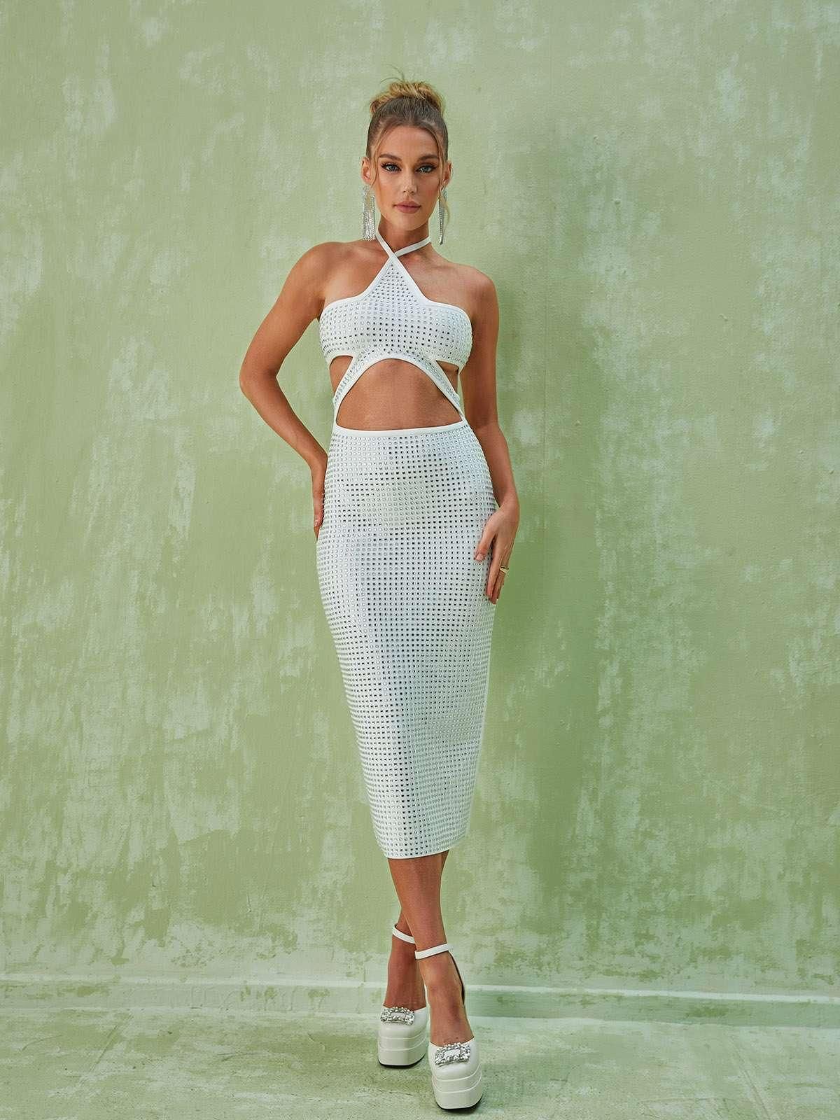 Zelia Hlaterneck Rhinestone Midi Dress sold by Mew Mews product image thumbnail 4