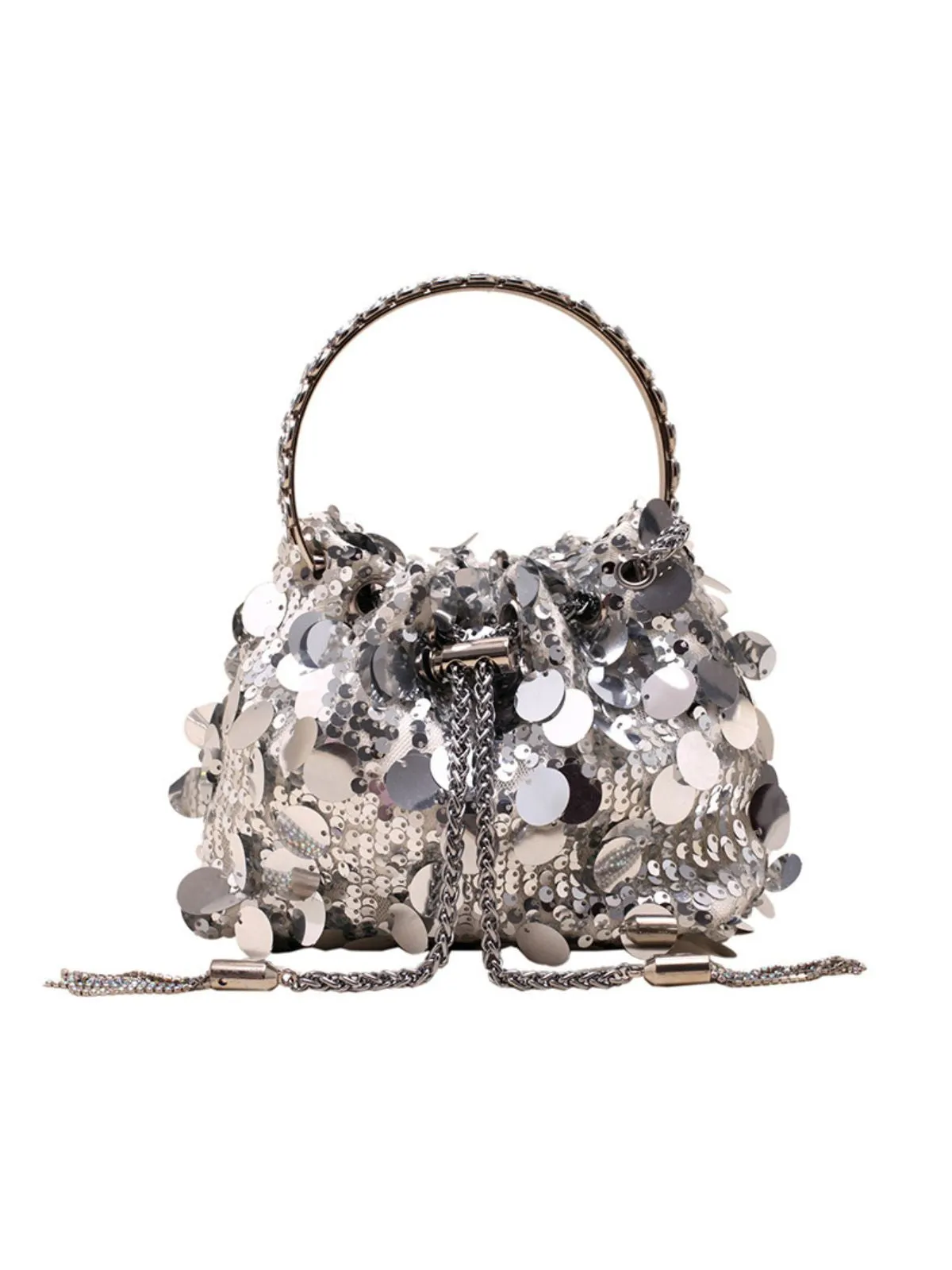 Mattea Embellished Sequin Disc Bucket Bag In Silver sold by Mew Mews product image thumbnail 2