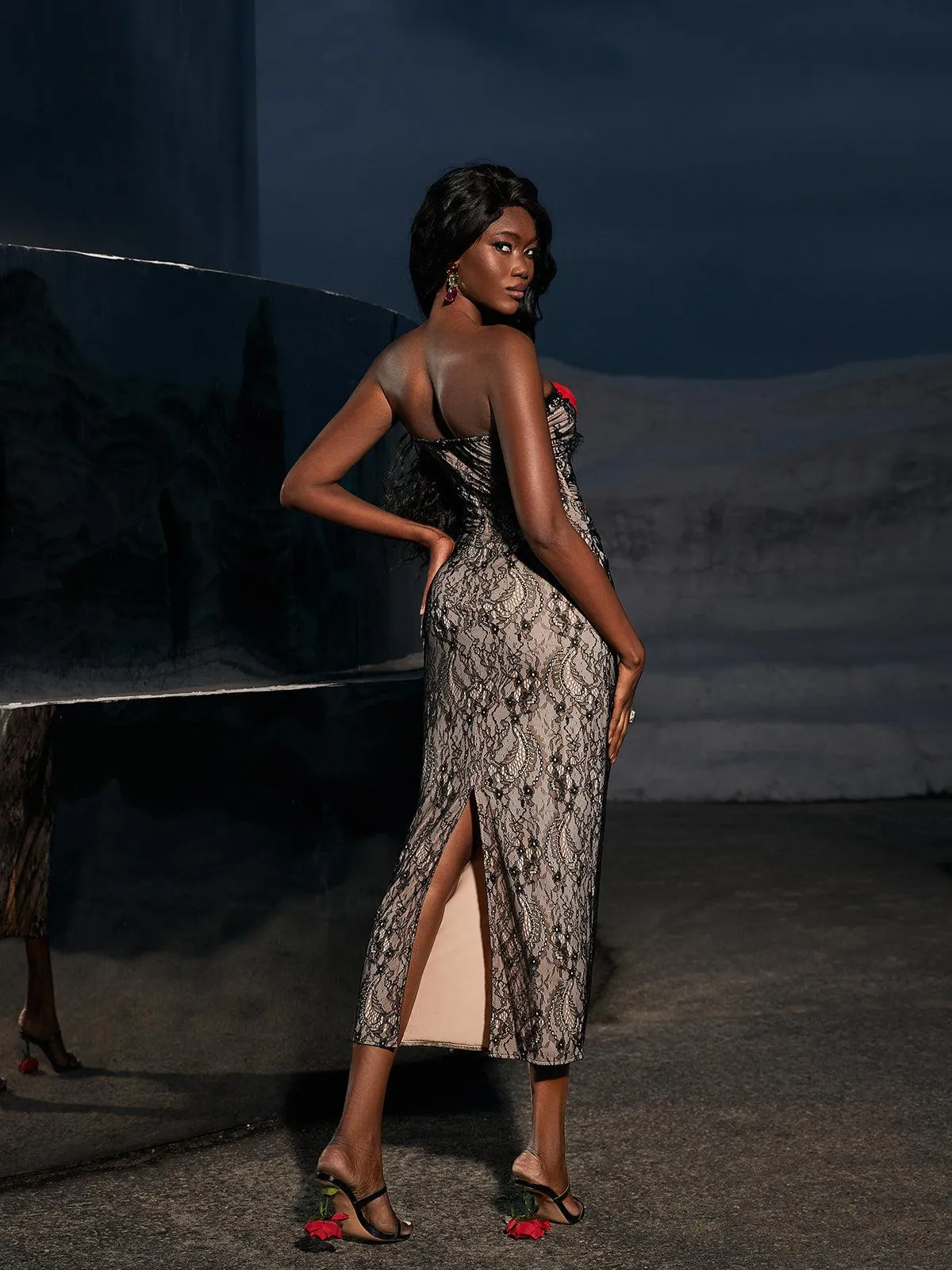 Phoenix Flower Lace Midi Dress sold by Mew Mews product image thumbnail 5