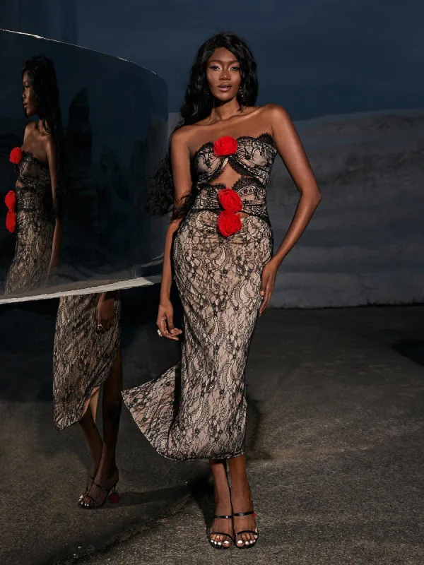 Phoenix Flower Lace Midi Dress sold by Mew Mews