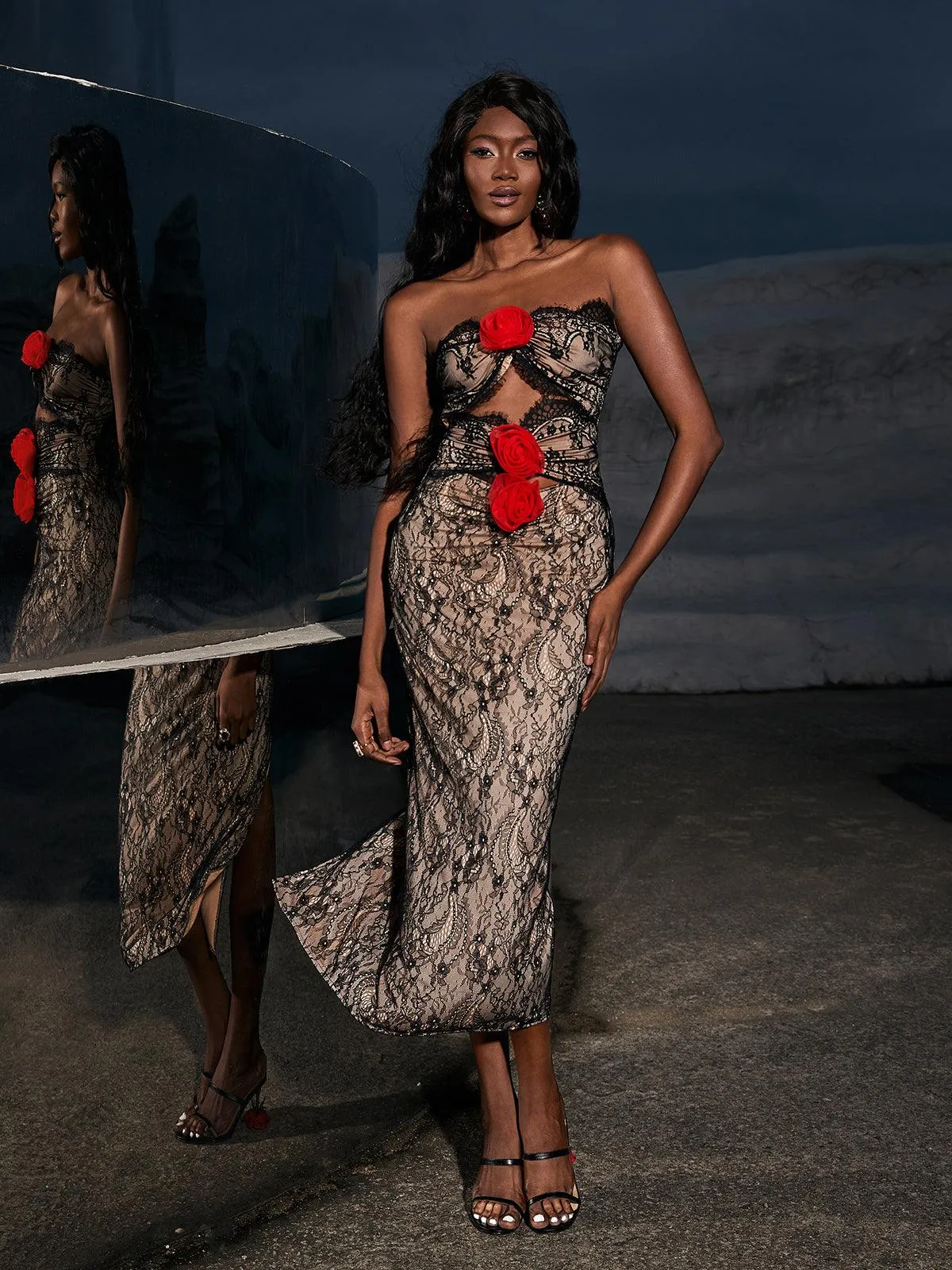 Phoenix Flower Lace Midi Dress sold by Mew Mews