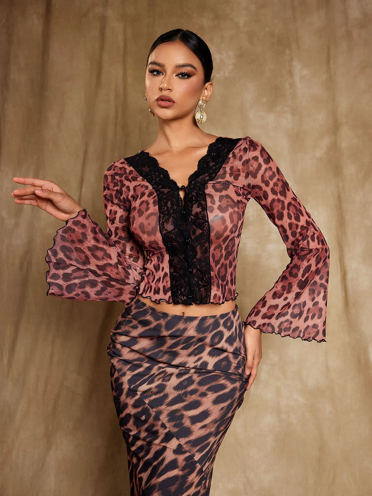 Elestren Flounce Sleeve Leopard Top sold by Mew Mews