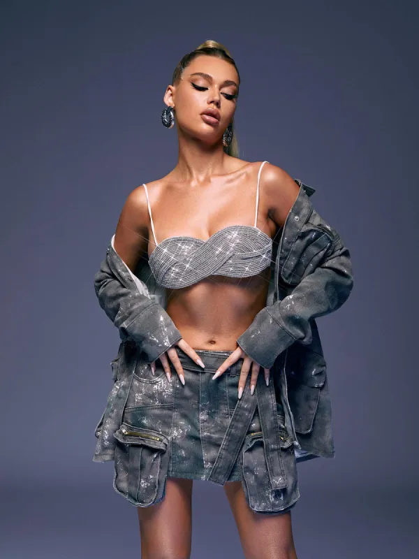 Eloisa Crystal Top In Silver sold by Mew Mews