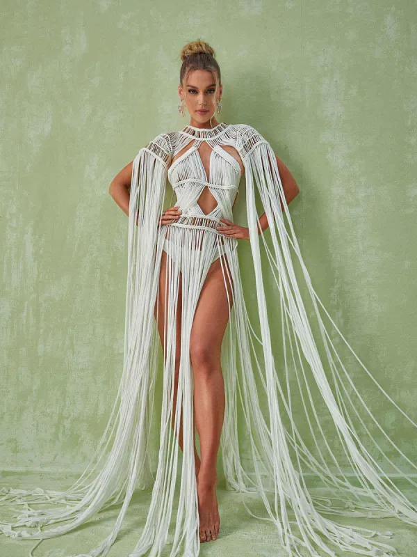 Zuzu Fringe Cutout Maxi Dress sold by Mew Mews