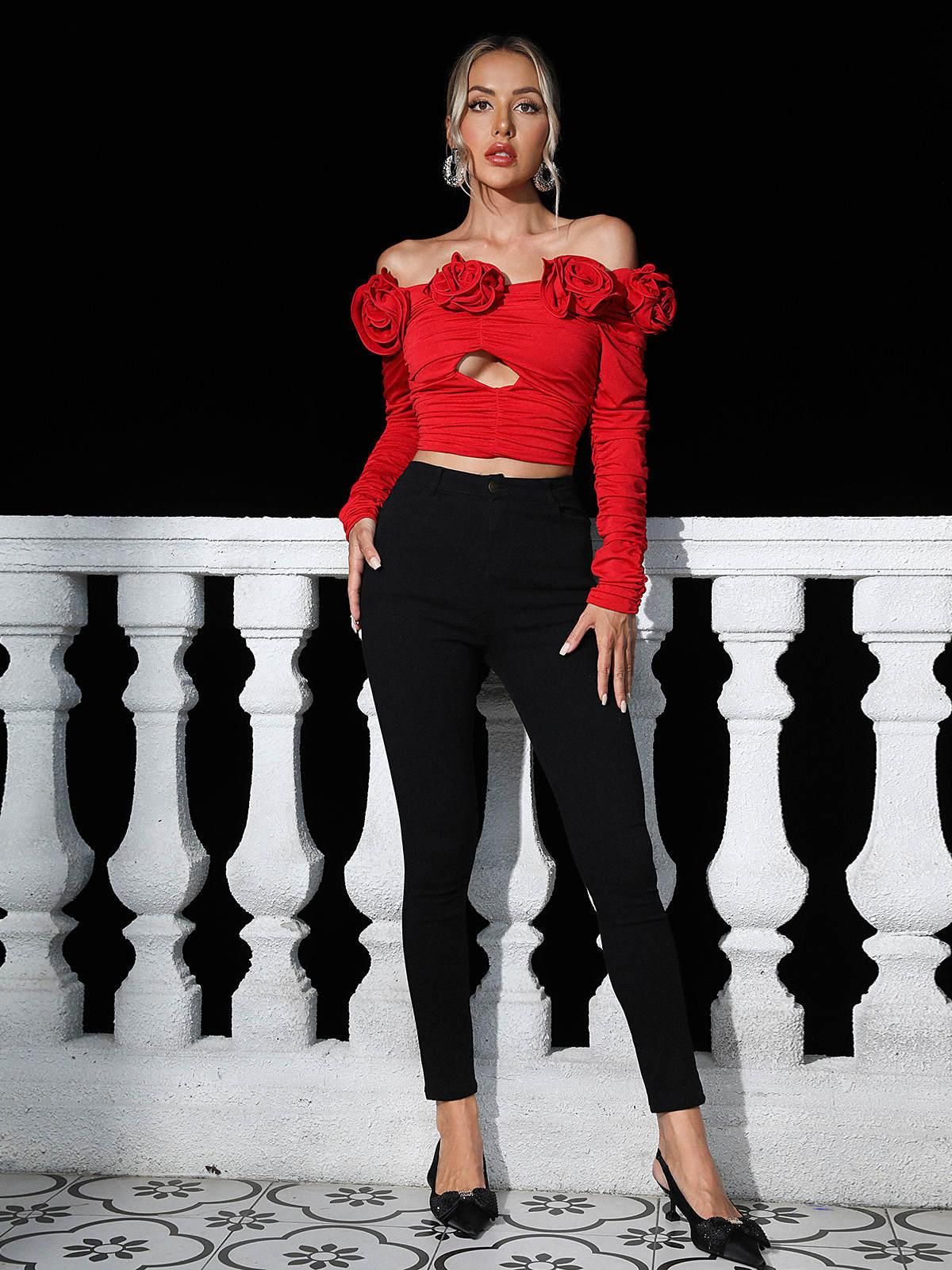 Luca Flower Cutout Top In Red sold by Mew Mews product image thumbnail 3