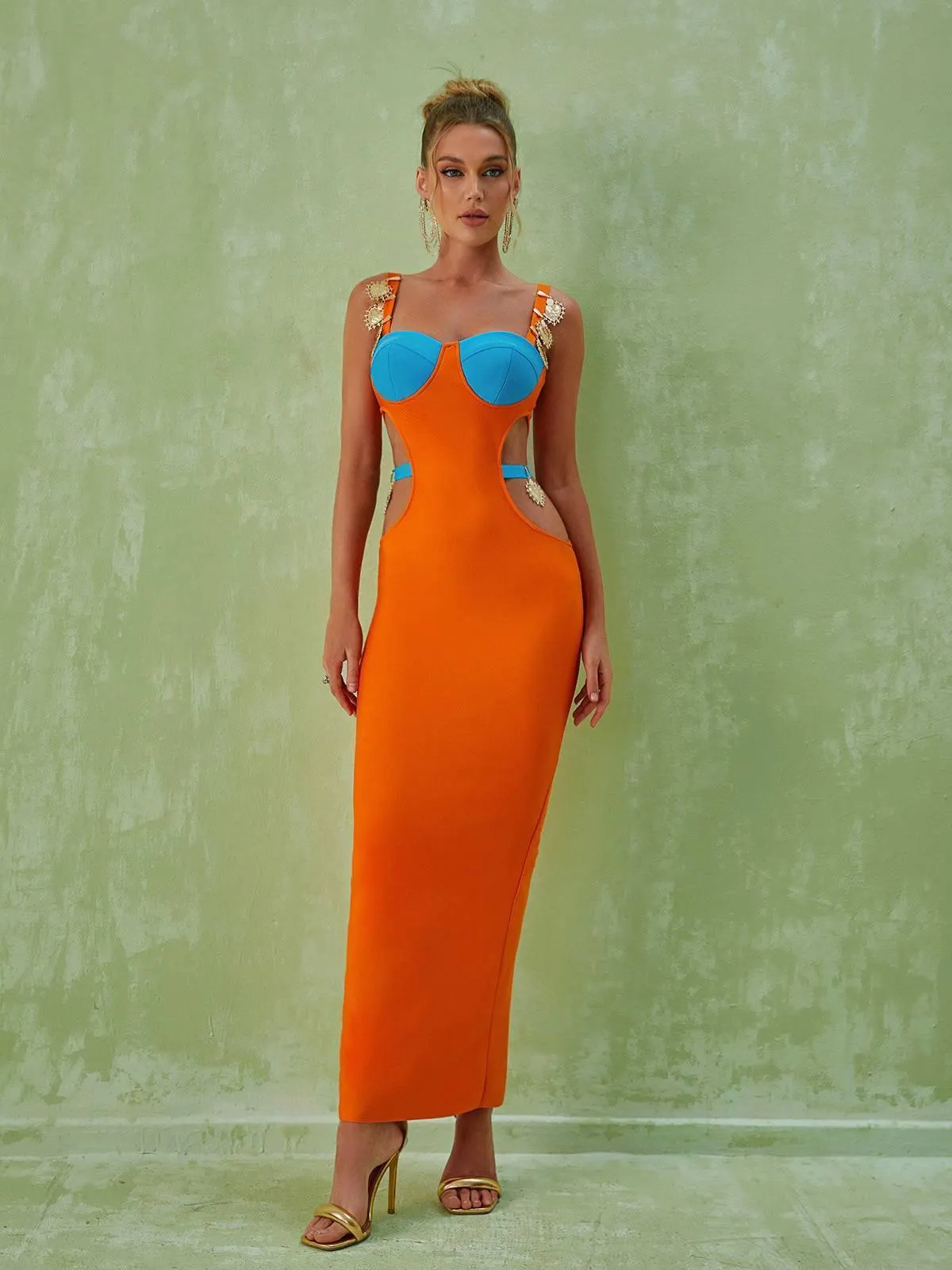 Margaux Embellished Cutout Maxi Dress In Orange sold by Mew Mews product image thumbnail 3