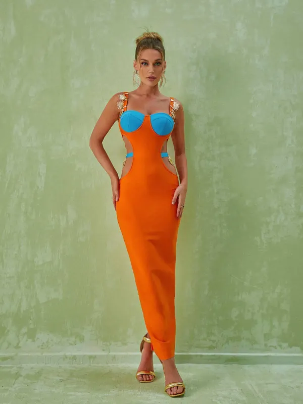 Margaux Embellished Cutout Maxi Dress In Orange sold by Mew Mews