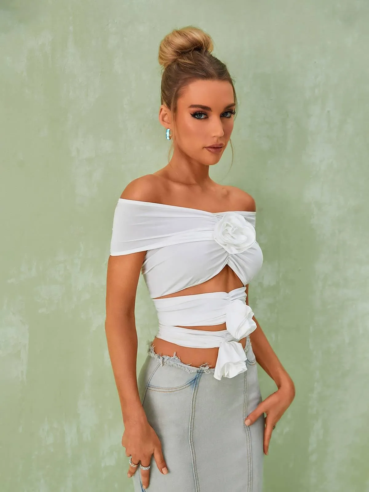 Demetria Flower Cutout Top In White sold by Mew Mews product image thumbnail 2