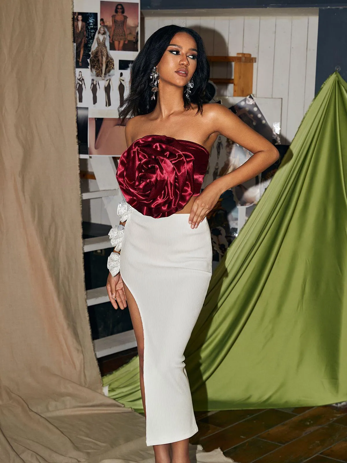 Wells Satin Ruched Red Flower Top sold by Mew Mews product image thumbnail 3