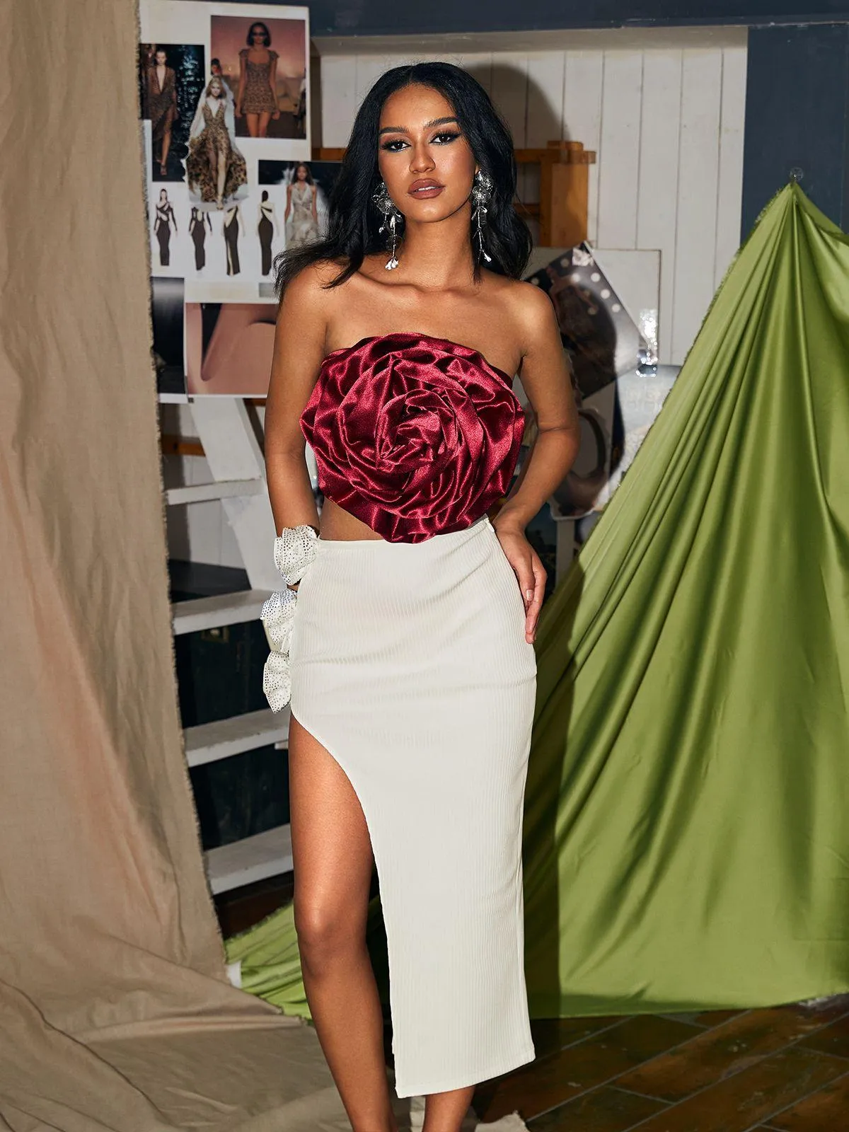 Wells Satin Ruched Red Flower Top sold by Mew Mews product image thumbnail 2