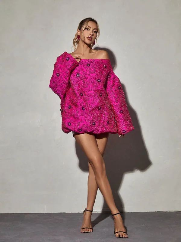 Ravina Long Sleeve Jacquard Mini Dress made by Mew Mews