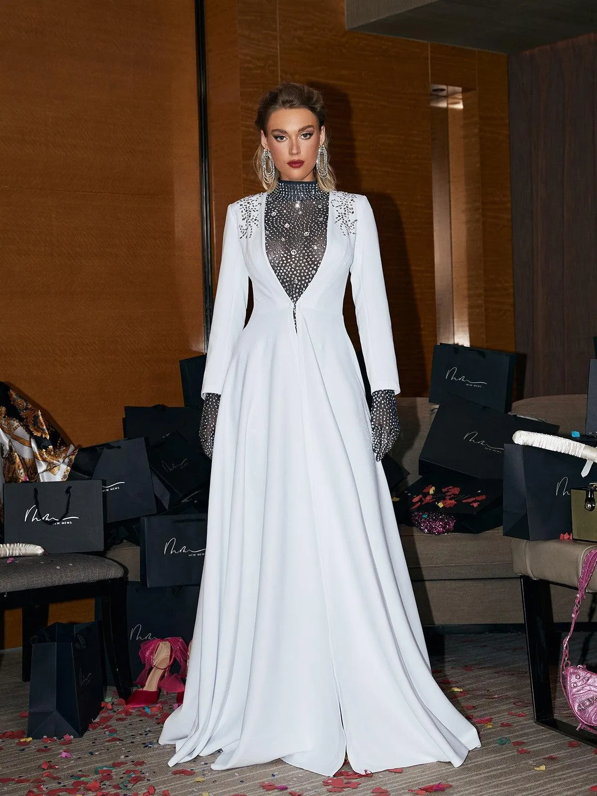 Ally Rhinestone Mesh Jumpsuit In Black sold by Mew Mews product image thumbnail 5