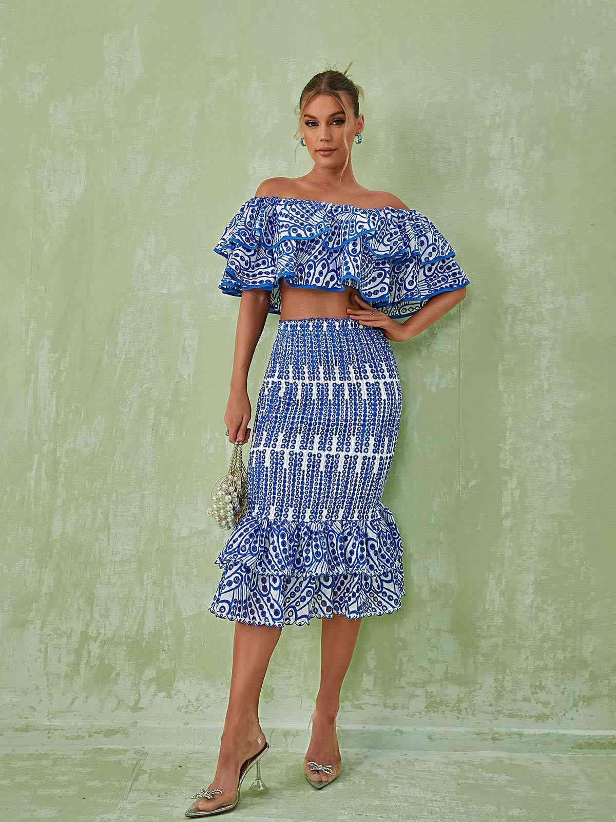Wisteria Ruffle Off Shoulder Hollow Set In Blue sold by Mew Mews product image thumbnail 5