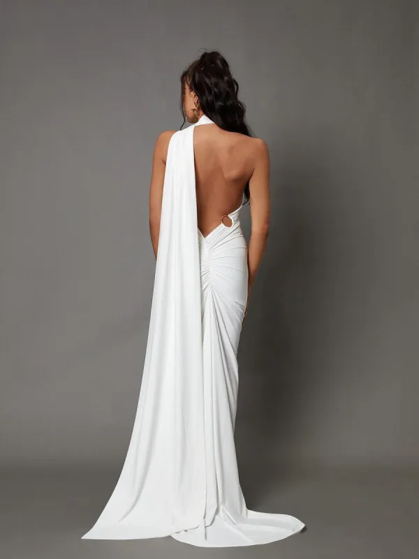 Jade Backless Maxi Dress In White sold by Mew Mews
