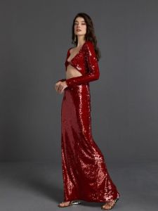 Ailana Long Sleeve Sequin Cutout Maxi Dress sold by Mew Mews