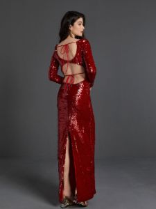 Ailana Long Sleeve Sequin Cutout Maxi Dress sold by Mew Mews