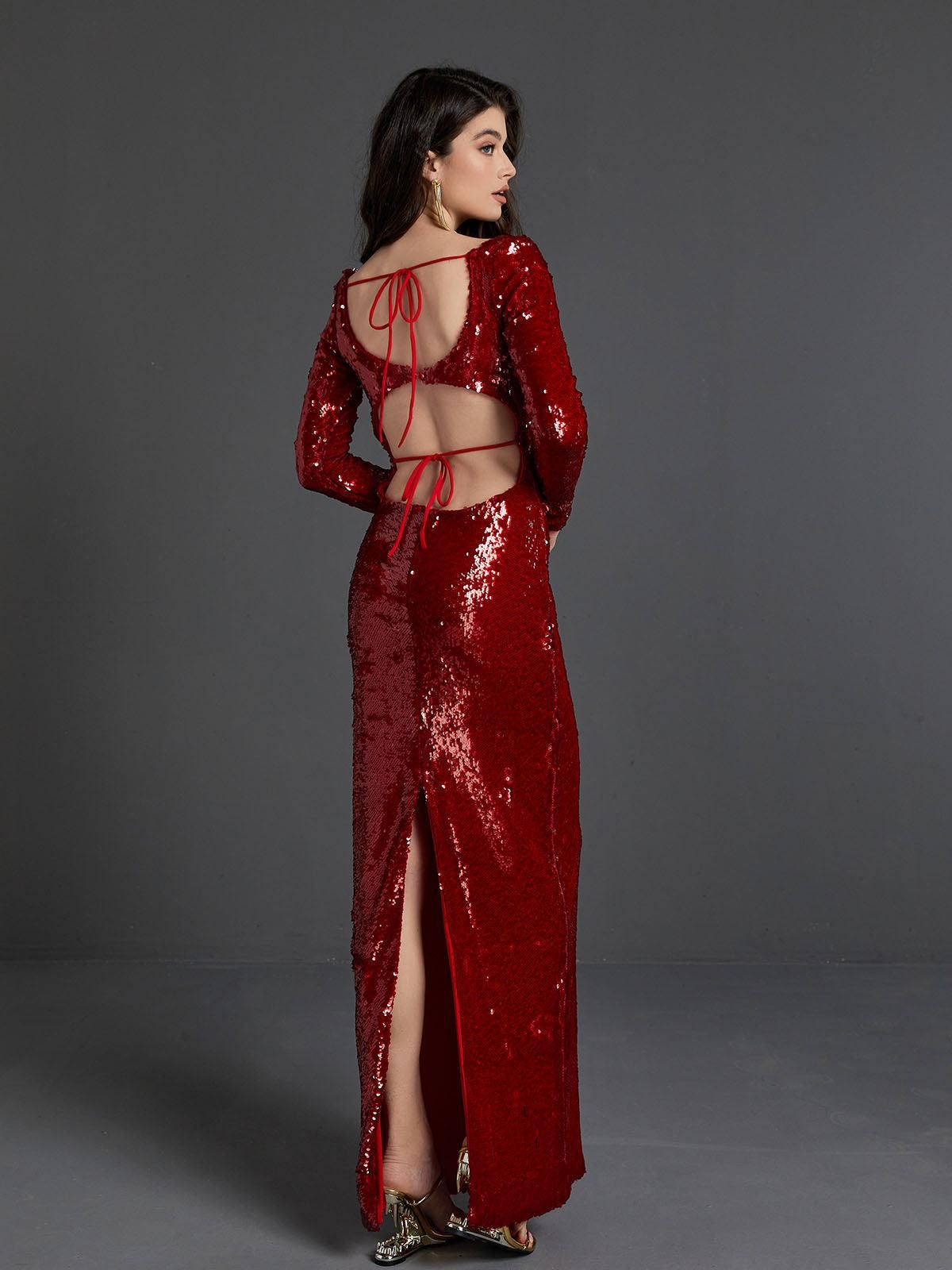 Ailana Long Sleeve Sequin Cutout Maxi Dress sold by Mew Mews product image thumbnail 6