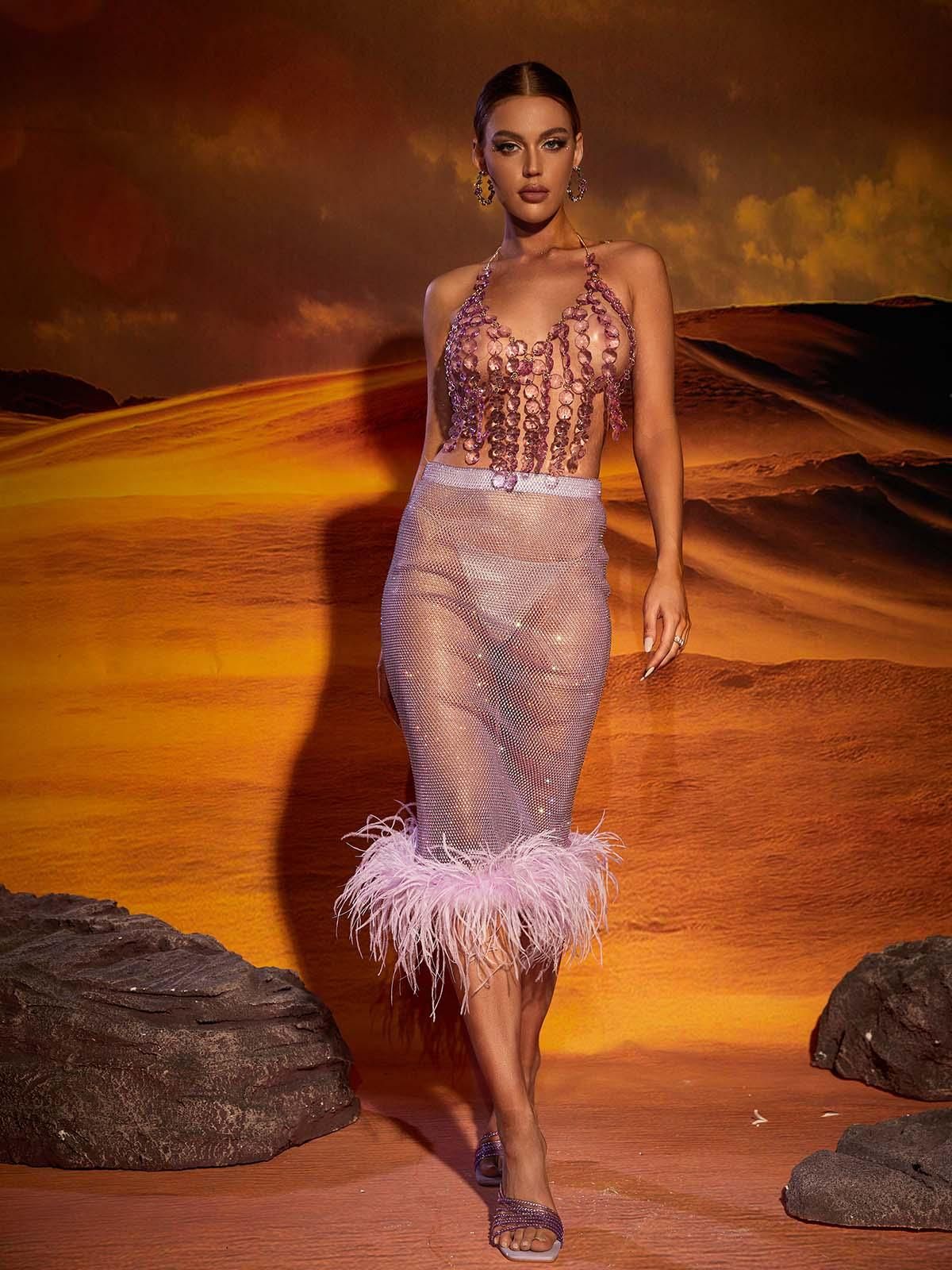 Stella Crystal Fringe Body Chain Top In Violet sold by Mew Mews product image thumbnail 5