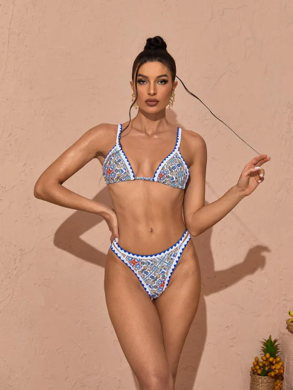 Marleigh Printed Bikini Two Piece Set In Blue sold by Mew Mews