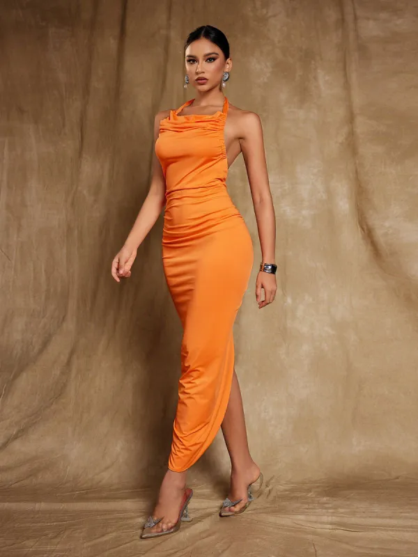 Sapollo Backless Ruched Maxi Dress made by Mew Mews