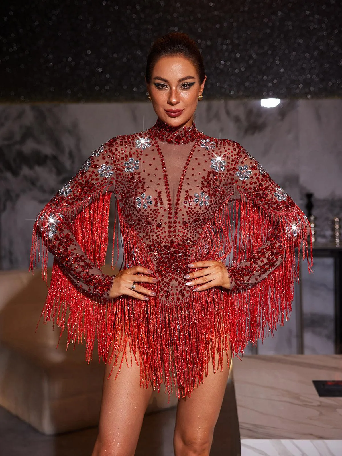 Macsen Rhinestone Fringe Bodysuit sold by Mew Mews product image thumbnail 3