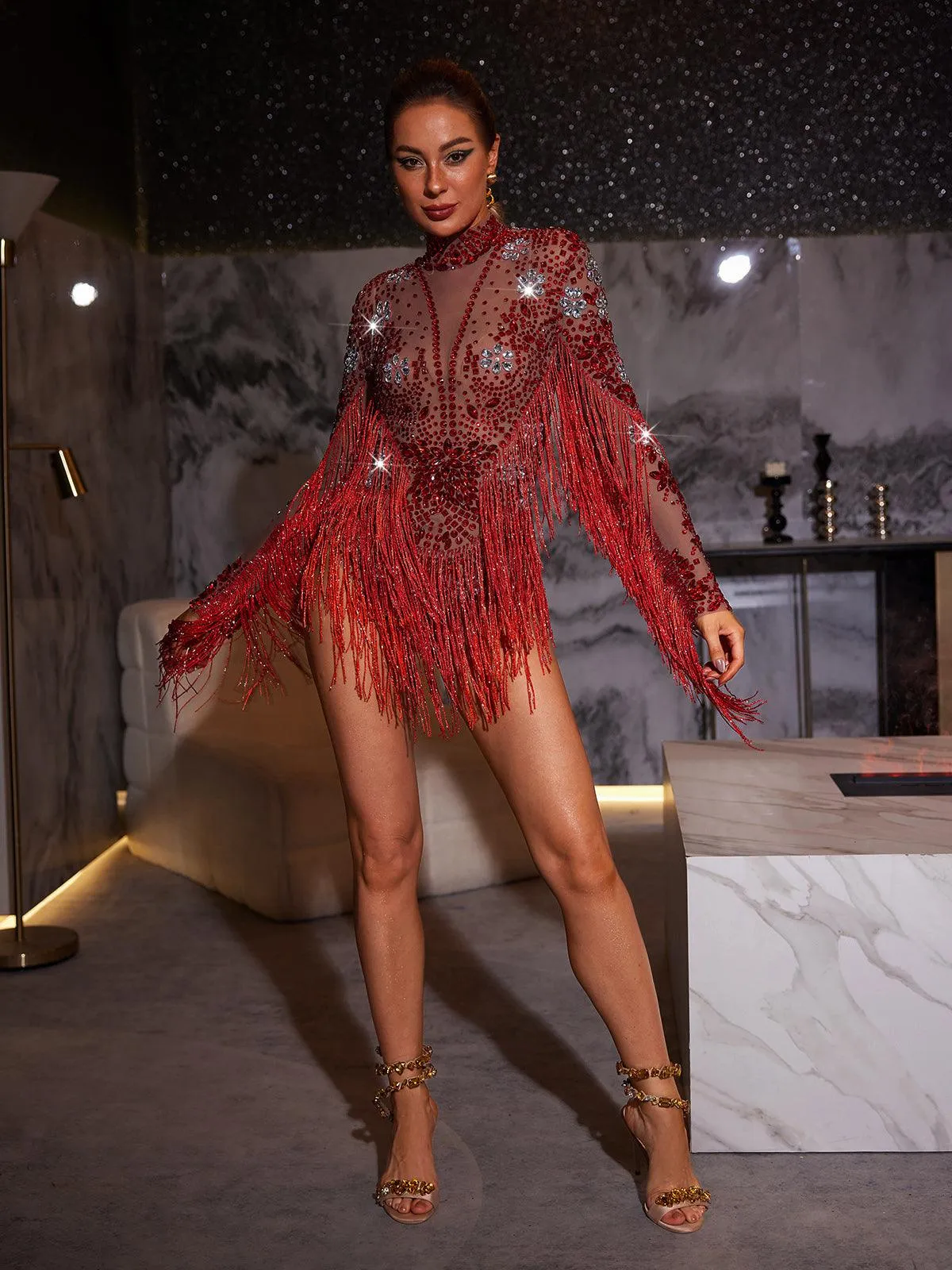 Macsen Rhinestone Fringe Bodysuit sold by Mew Mews product image thumbnail 4