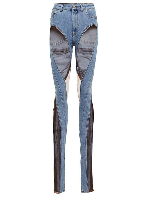 Cerise Spiral Panelled Slim Jeans In Blue sold by Mew Mews product image thumbnail 7
