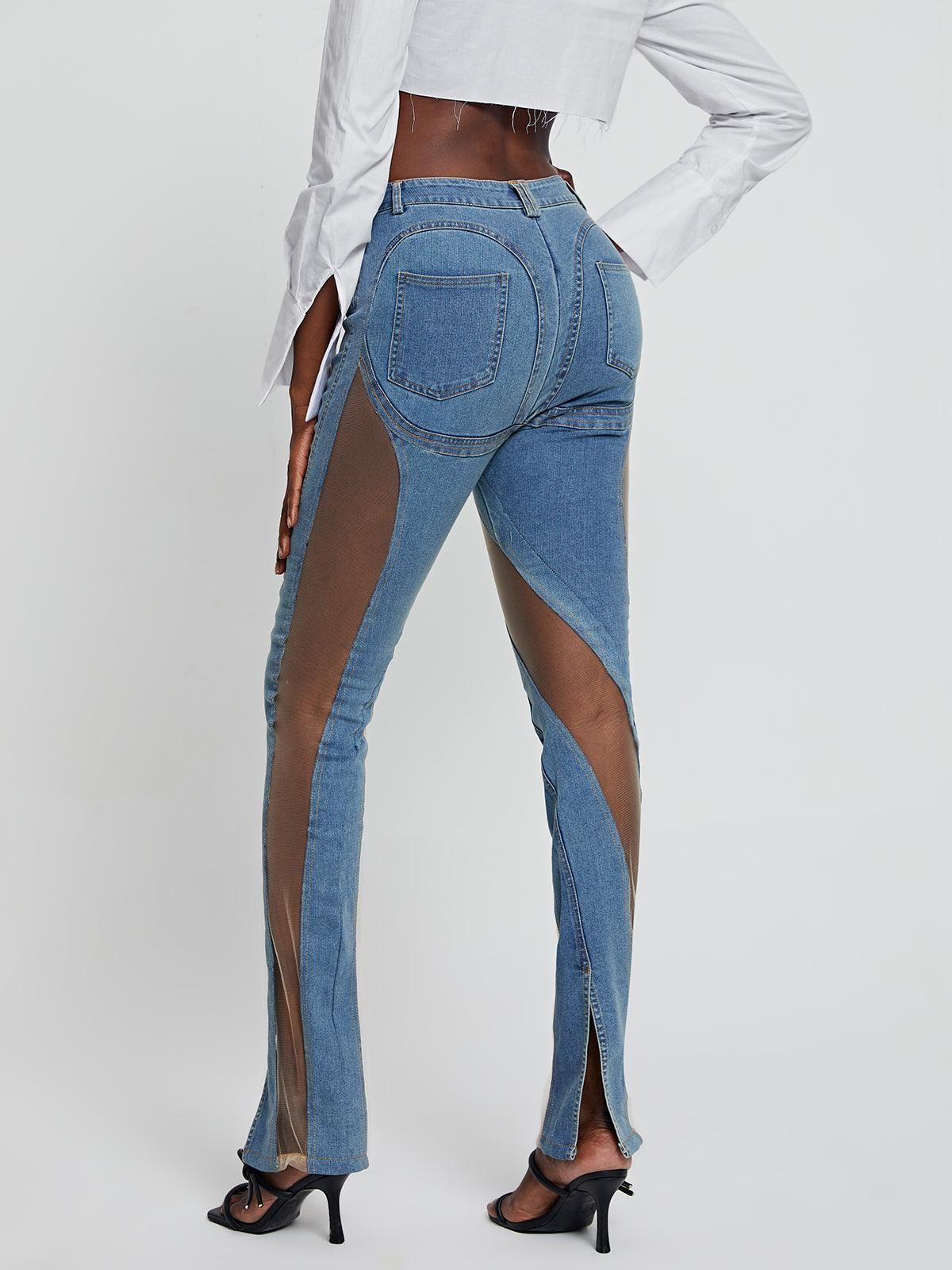 Cerise Spiral Panelled Slim Jeans In Blue sold by Mew Mews product image thumbnail 6