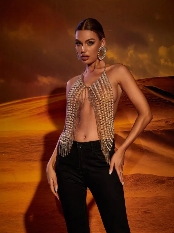 Desiree Pearl Woven Beaded Top sold by Mew Mews