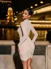 Milton Long Sleeve Rhinestone Ruched Mini Dress sold by Mew Mews