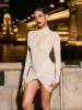 Milton Long Sleeve Rhinestone Ruched Mini Dress sold by Mew Mews
