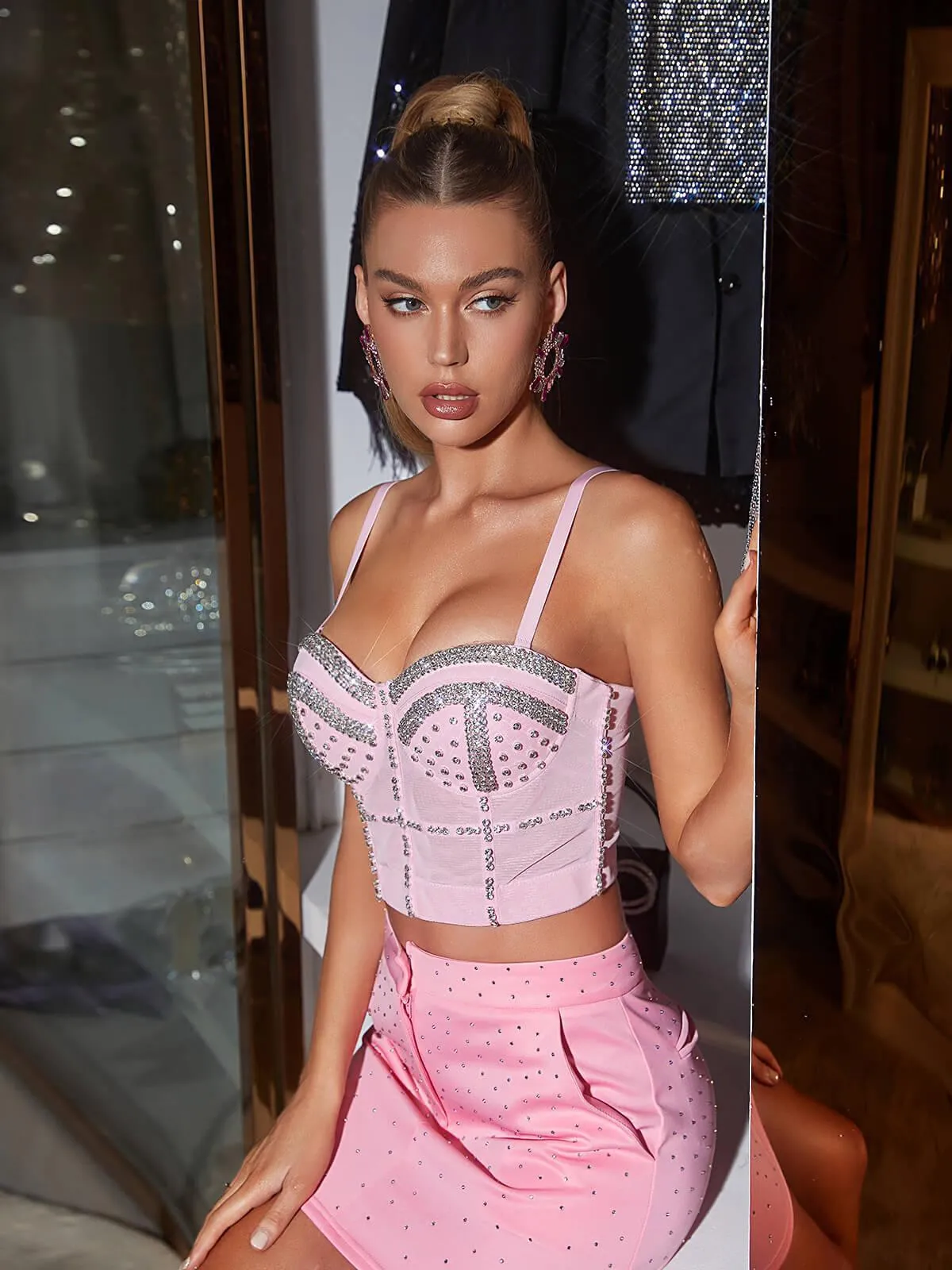 Plum Crystal Bustier Top In Pink sold by Mew Mews product image thumbnail 2